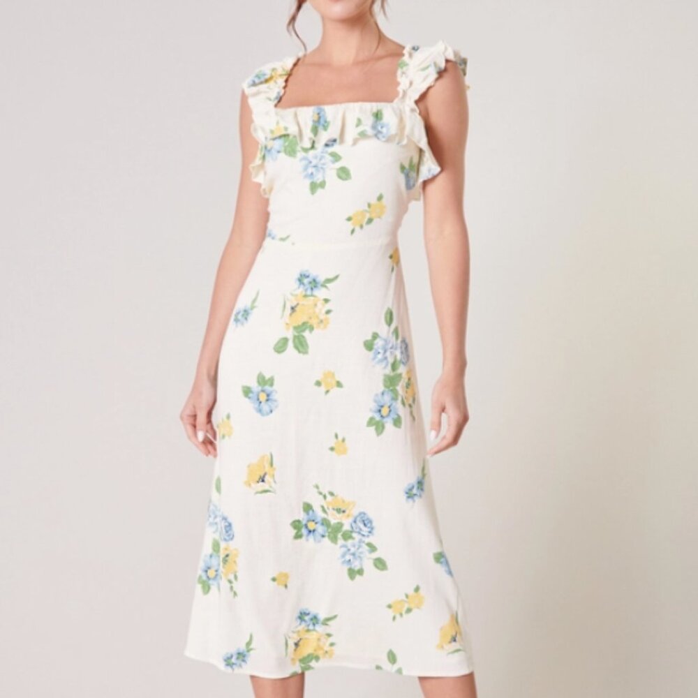 NWT Zula Floral Ruffle Trim Milo Midi Dress Sugarlips